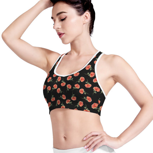 Watercolor Carnation Pattern Print Women's Sports Bra