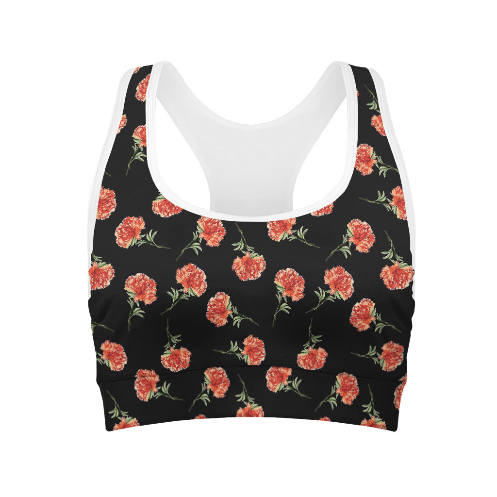 Watercolor Carnation Pattern Print Women's Sports Bra