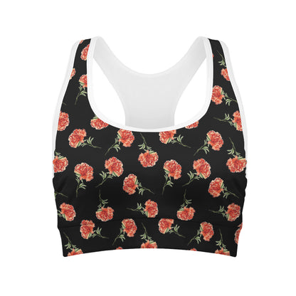 Watercolor Carnation Pattern Print Women's Sports Bra
