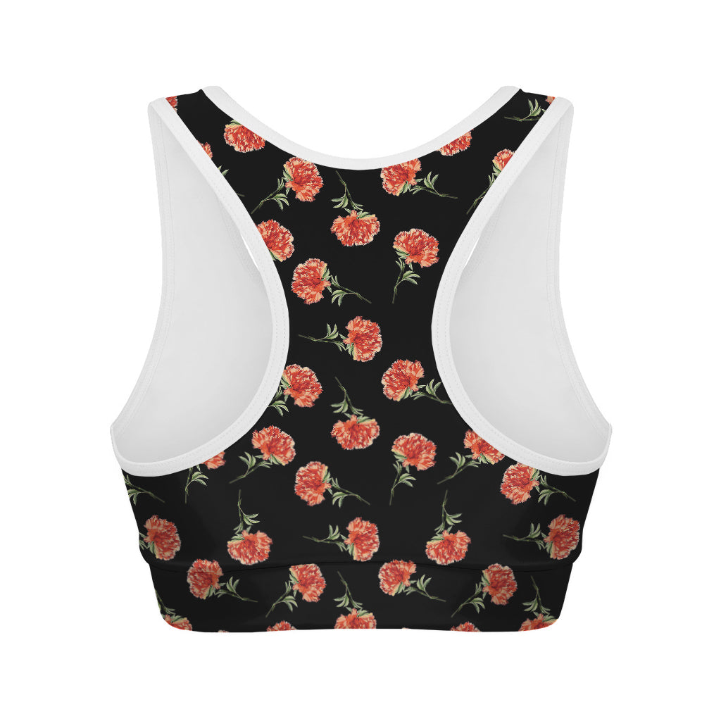 Watercolor Carnation Pattern Print Women's Sports Bra