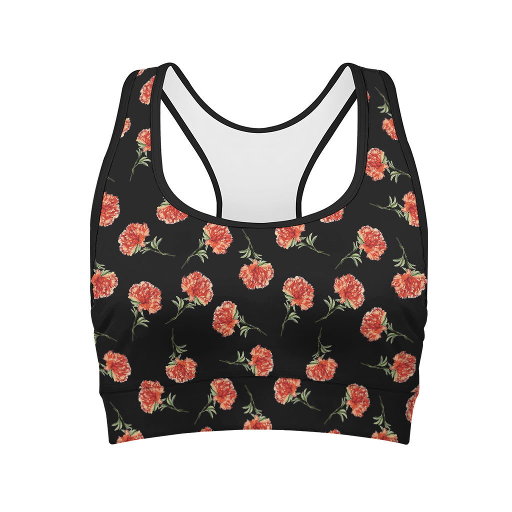 Watercolor Carnation Pattern Print Women's Sports Bra