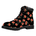 Watercolor Carnation Pattern Print Padded Collar Lace Up Boots