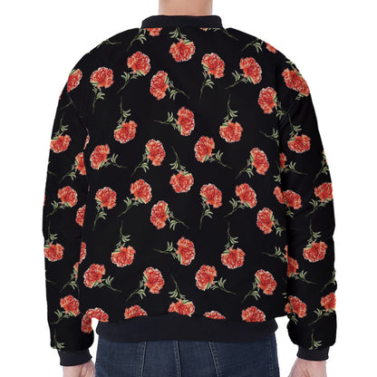 Watercolor Carnation Pattern Print Zip Sleeve Bomber Jacket