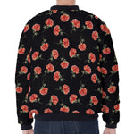 Watercolor Carnation Pattern Print Zip Sleeve Bomber Jacket
