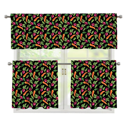 Watercolor Carrot And Radish Print 3 Piece Kitchen Curtains