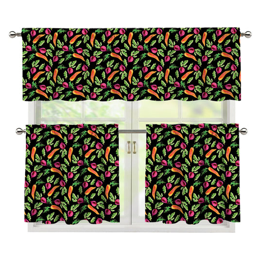 Watercolor Carrot And Radish Print 3 Piece Kitchen Curtains