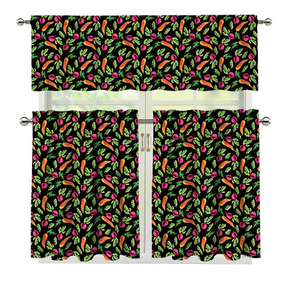 Watercolor Carrot And Radish Print 3 Piece Kitchen Curtains