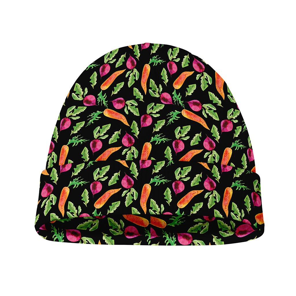 Watercolor Carrot And Radish Print Beanie