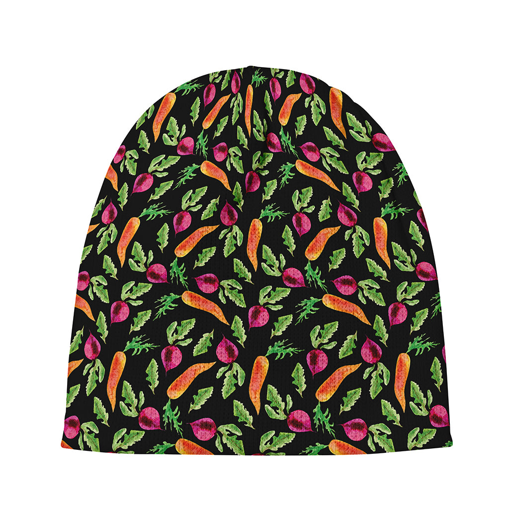Watercolor Carrot And Radish Print Beanie