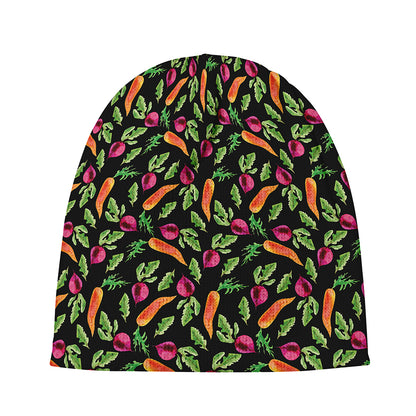 Watercolor Carrot And Radish Print Beanie
