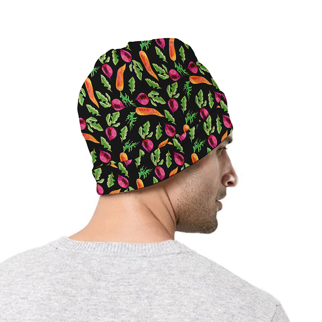 Watercolor Carrot And Radish Print Beanie