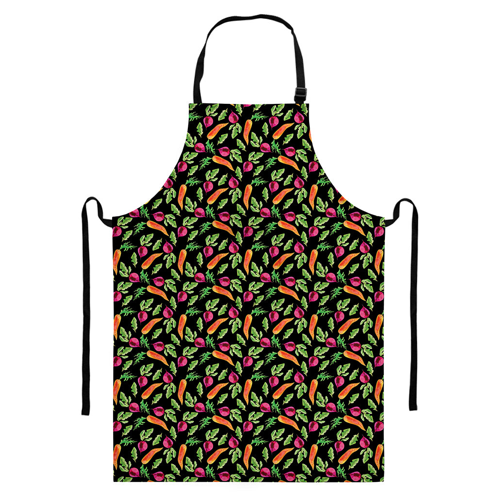 Watercolor Carrot And Radish Print Bib Apron With Pocket
