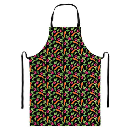 Watercolor Carrot And Radish Print Bib Apron With Pocket