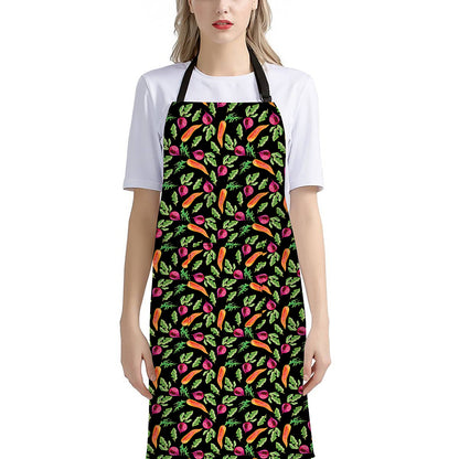 Watercolor Carrot And Radish Print Bib Apron With Pocket