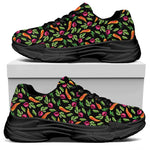 Watercolor Carrot And Radish Print Black Chunky Shoes