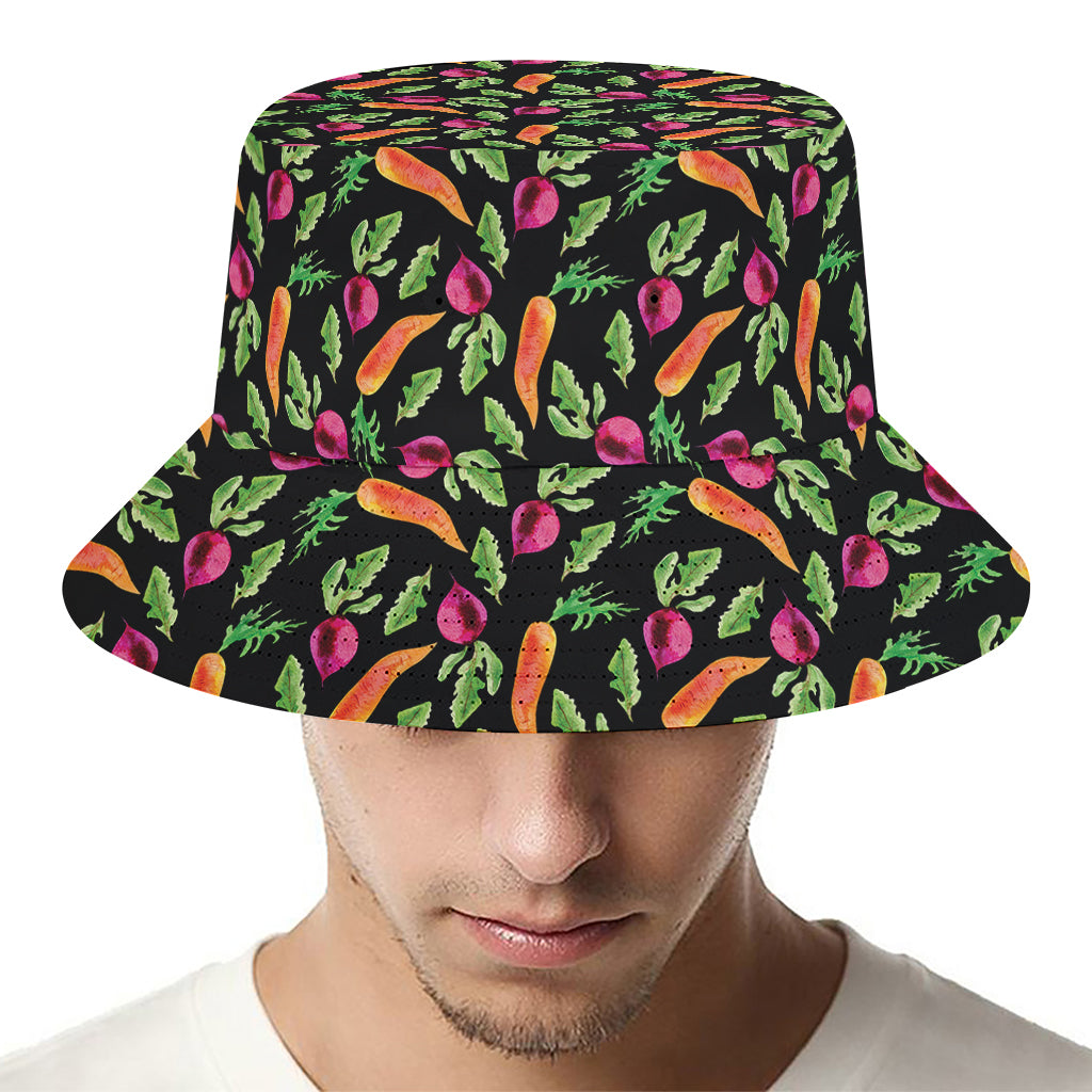 Watercolor Carrot And Radish Print Bucket Hat