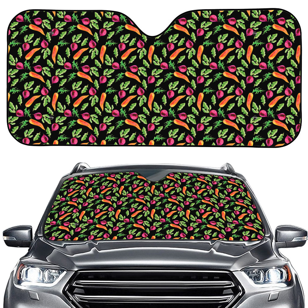 Watercolor Carrot And Radish Print Car Windshield Sun Shade