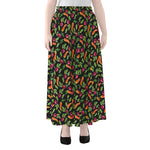 Watercolor Carrot And Radish Print Chiffon Maxi Skirt