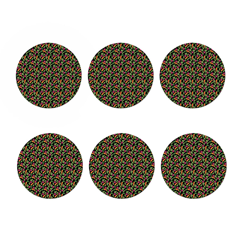 Watercolor Carrot And Radish Print Coaster Set