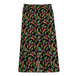 Watercolor Carrot And Radish Print Cotton Front Slit Maxi Skirt