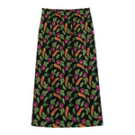 Watercolor Carrot And Radish Print Cotton Front Slit Maxi Skirt