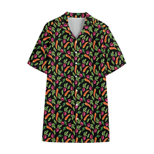 Watercolor Carrot And Radish Print Cotton Hawaiian Shirt