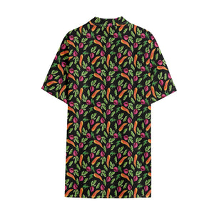 Watercolor Carrot And Radish Print Cotton Hawaiian Shirt