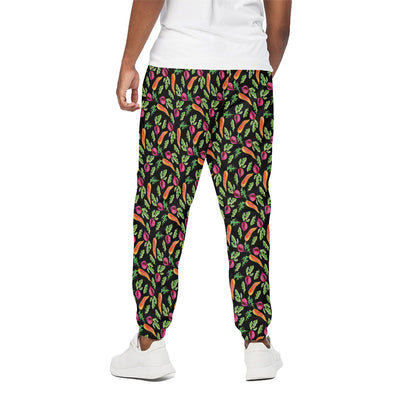 Watercolor Carrot And Radish Print Cotton Pants