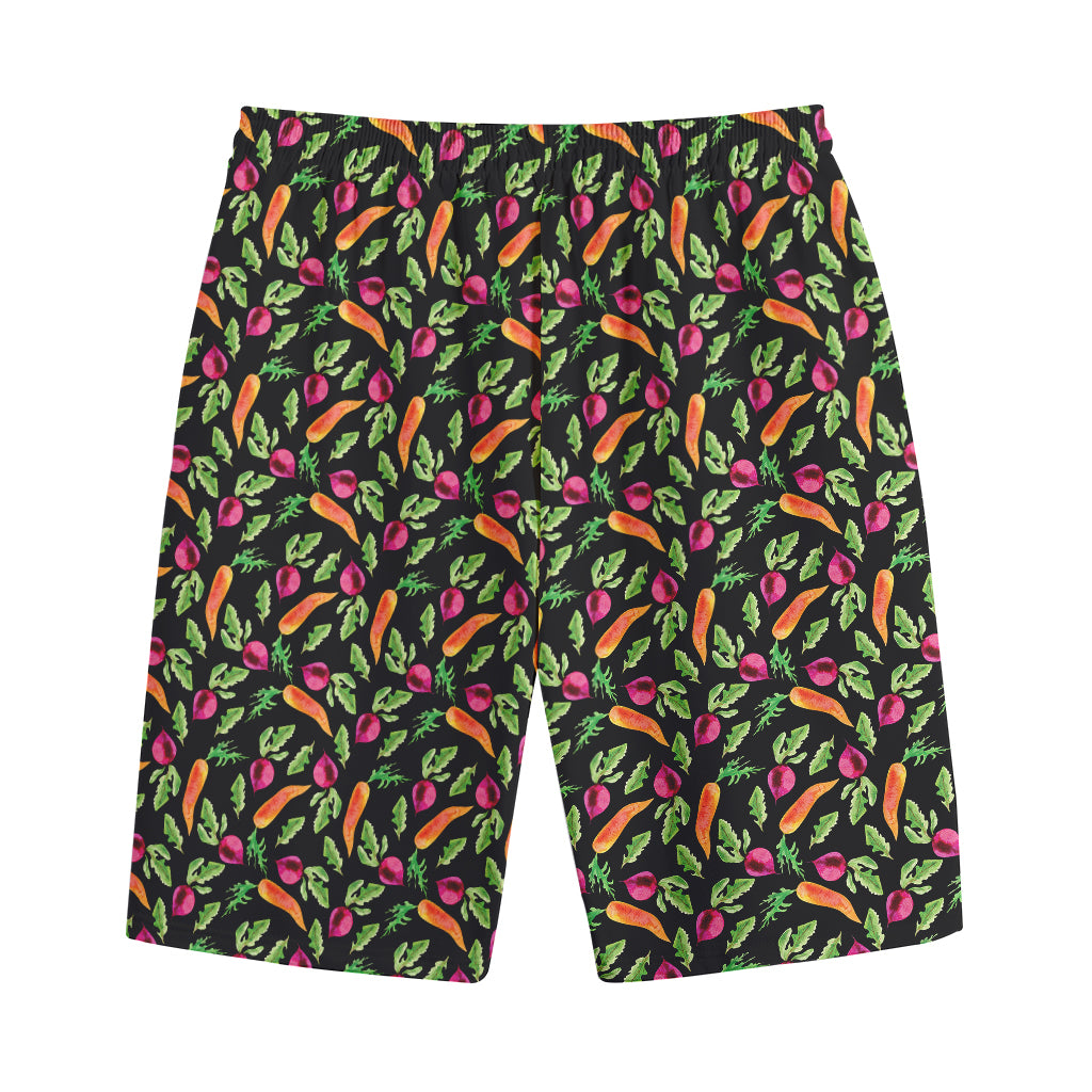 Watercolor Carrot And Radish Print Cotton Shorts