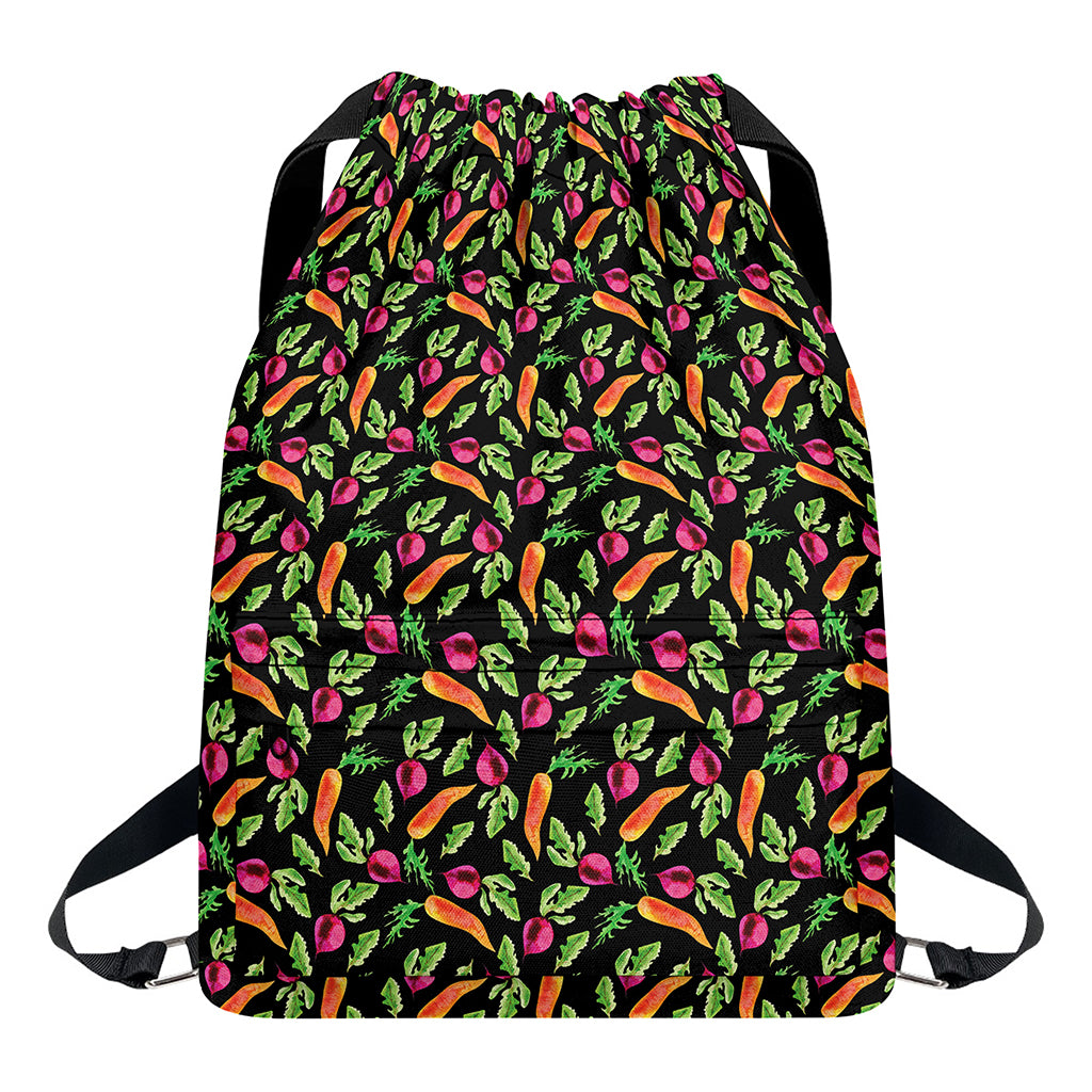 Watercolor Carrot And Radish Print Drawstring Backpack