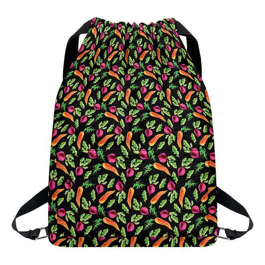 Watercolor Carrot And Radish Print Drawstring Backpack