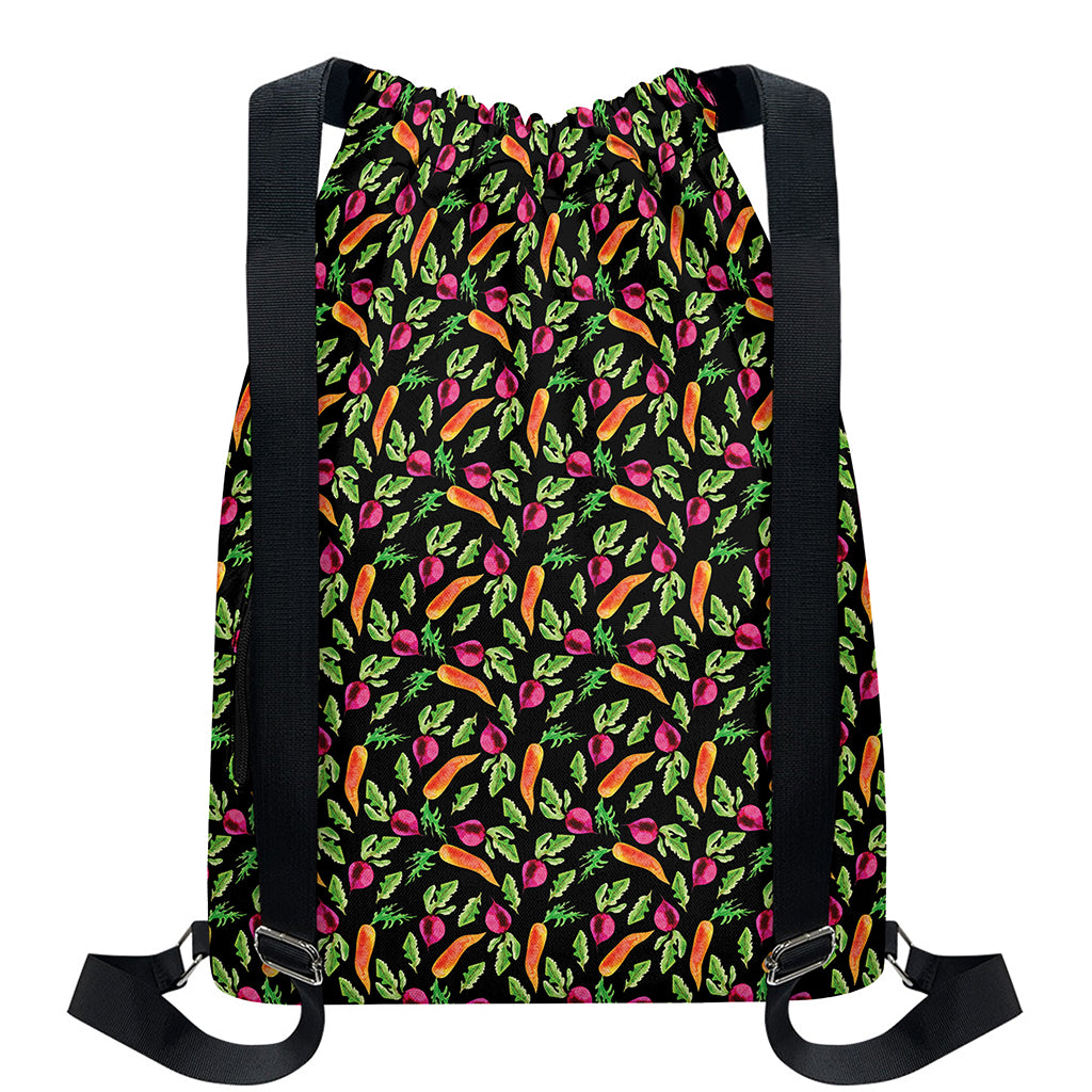 Watercolor Carrot And Radish Print Drawstring Backpack