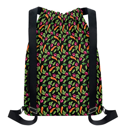 Watercolor Carrot And Radish Print Drawstring Backpack