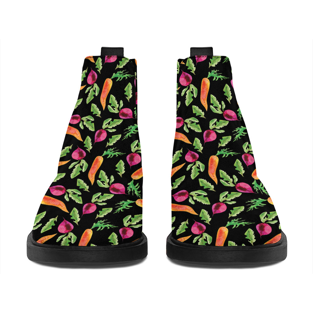 Watercolor Carrot And Radish Print Flat Ankle Boots