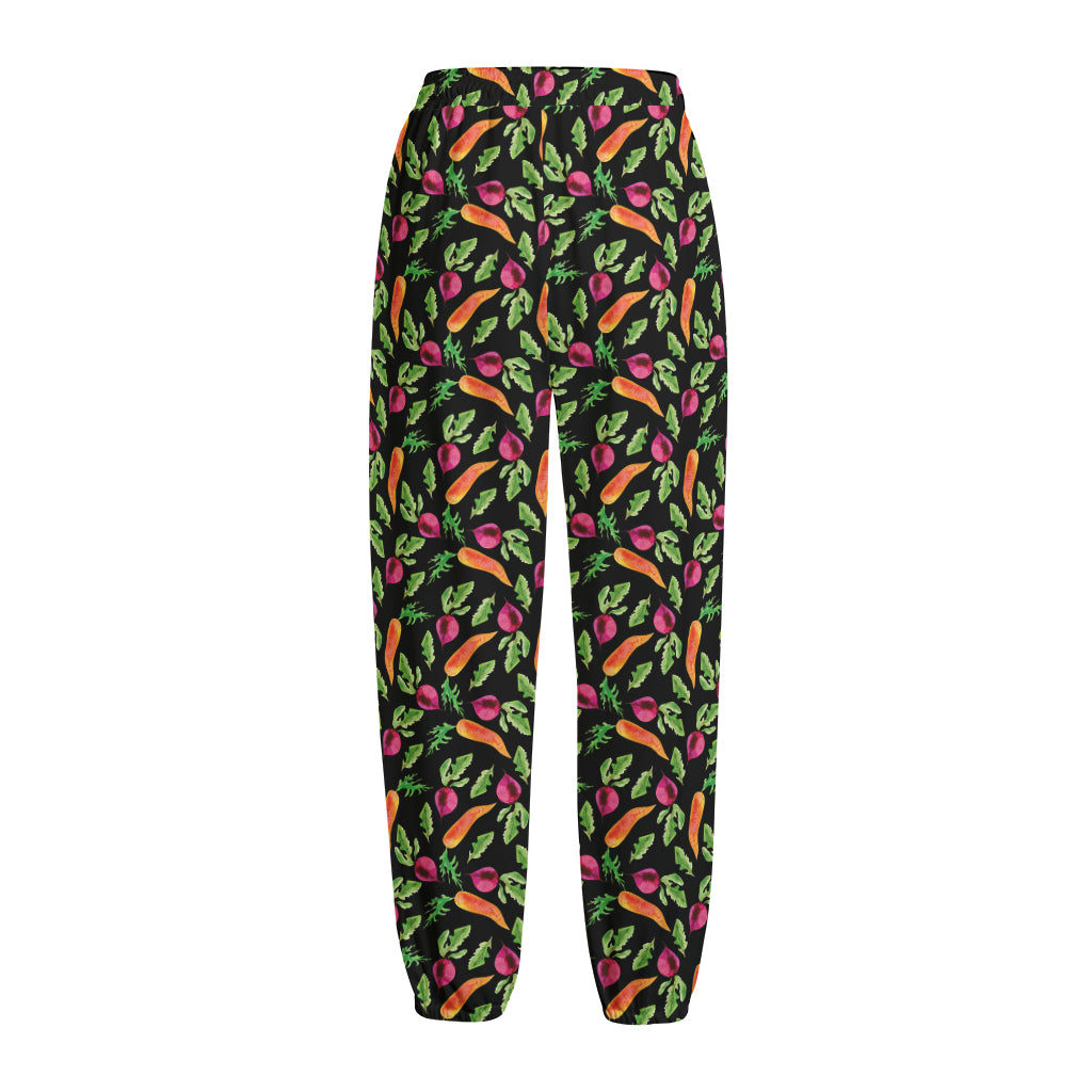 Watercolor Carrot And Radish Print Fleece Lined Knit Pants