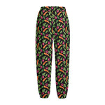 Watercolor Carrot And Radish Print Fleece Lined Knit Pants