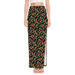 Watercolor Carrot And Radish Print High Slit Maxi Skirt