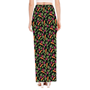 Watercolor Carrot And Radish Print High Slit Maxi Skirt