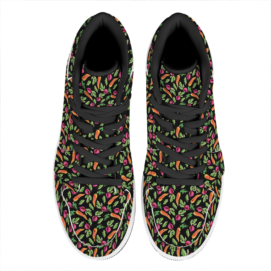 Watercolor Carrot And Radish Print High Top Leather Sneakers