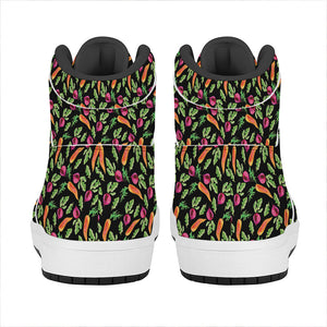 Watercolor Carrot And Radish Print High Top Leather Sneakers