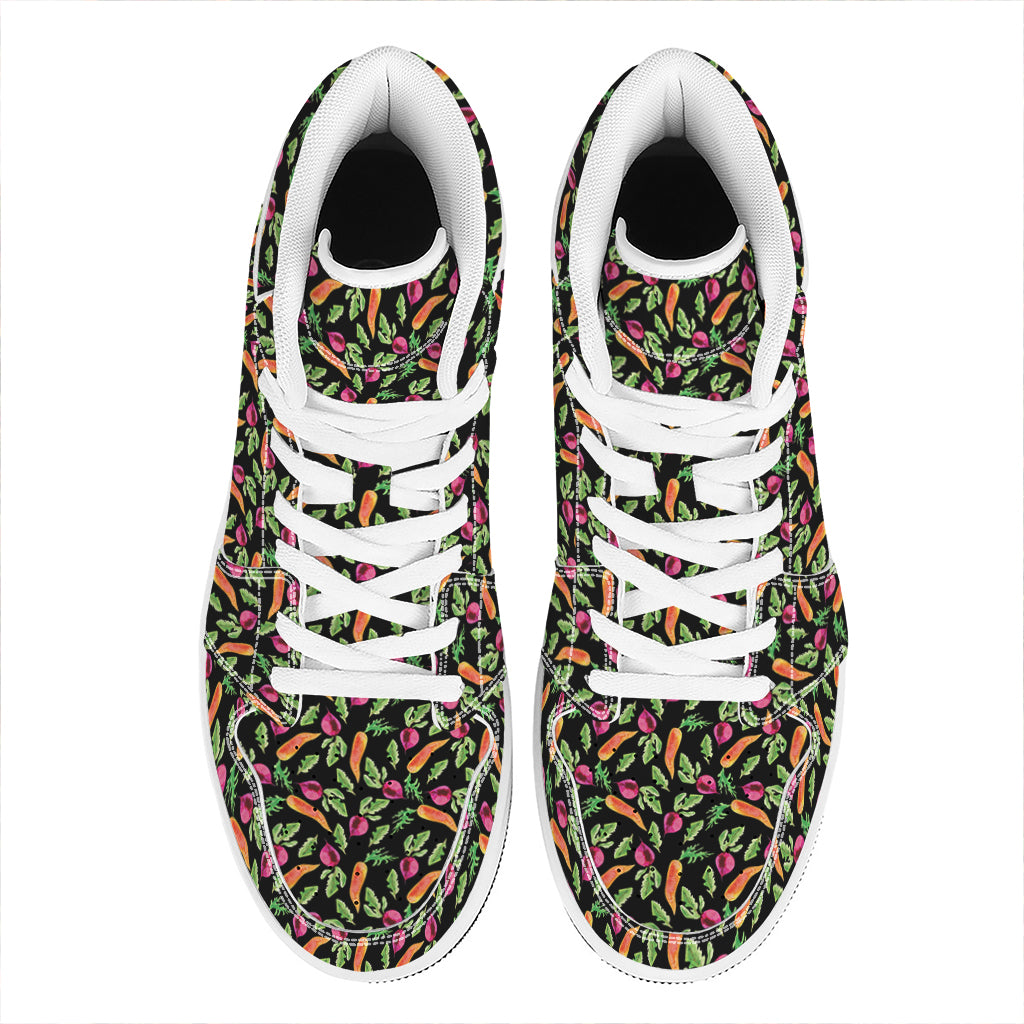 Watercolor Carrot And Radish Print High Top Leather Sneakers