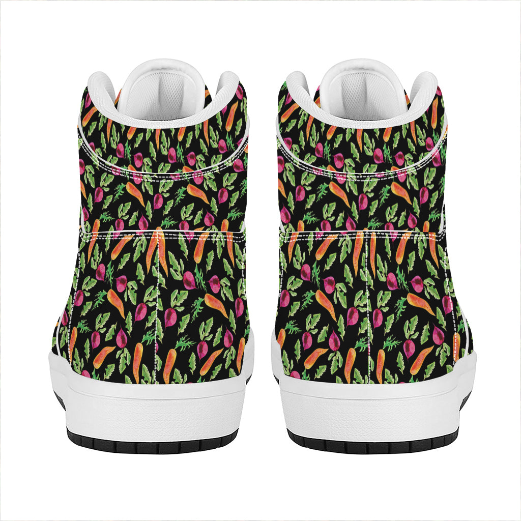 Watercolor Carrot And Radish Print High Top Leather Sneakers