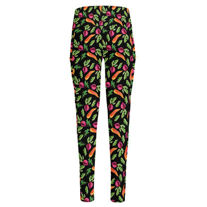 Watercolor Carrot And Radish Print High-Waisted Pocket Leggings