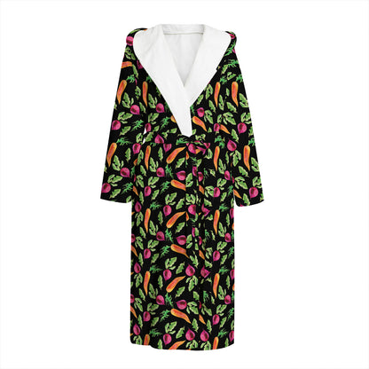 Watercolor Carrot And Radish Print Hooded Bathrobe
