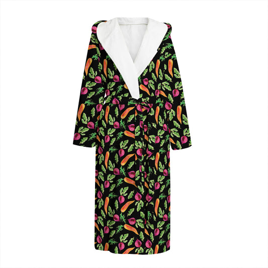 Watercolor Carrot And Radish Print Hooded Bathrobe