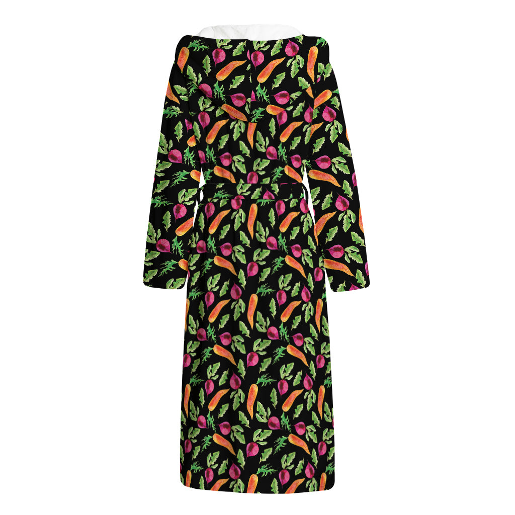 Watercolor Carrot And Radish Print Hooded Bathrobe