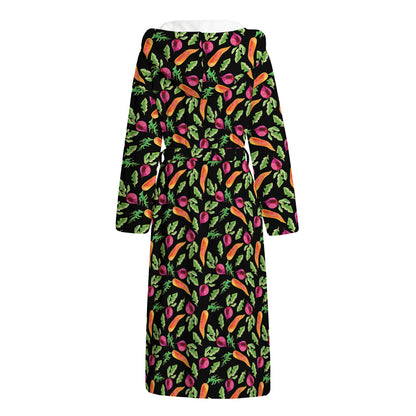 Watercolor Carrot And Radish Print Hooded Bathrobe