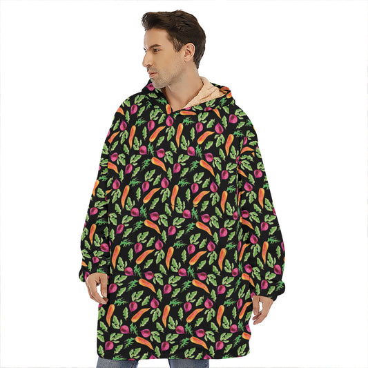 Watercolor Carrot And Radish Print Hoodie Blanket