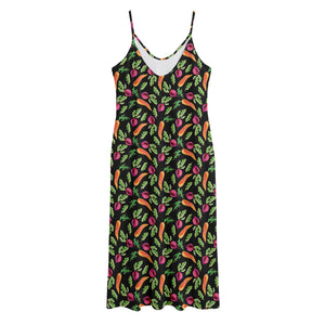 Watercolor Carrot And Radish Print Jersey Midi Cami Dress