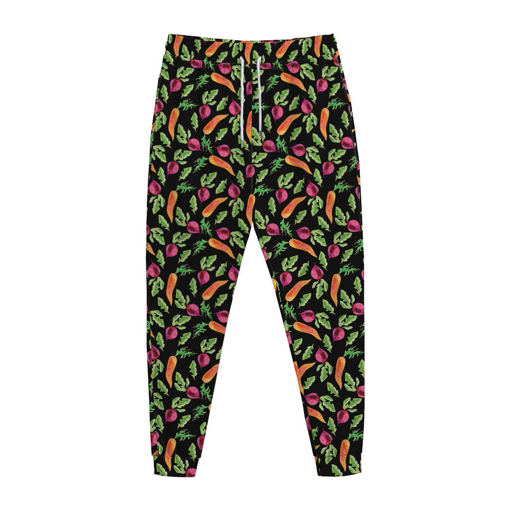 Watercolor Carrot And Radish Print Jogger Pants